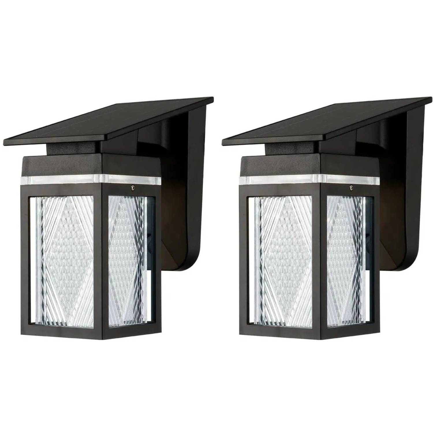 Black Rectangular Outdoor Solar Wall Lights Dusk to Dawn Exterior Sconces with Remote Control 2 Pack