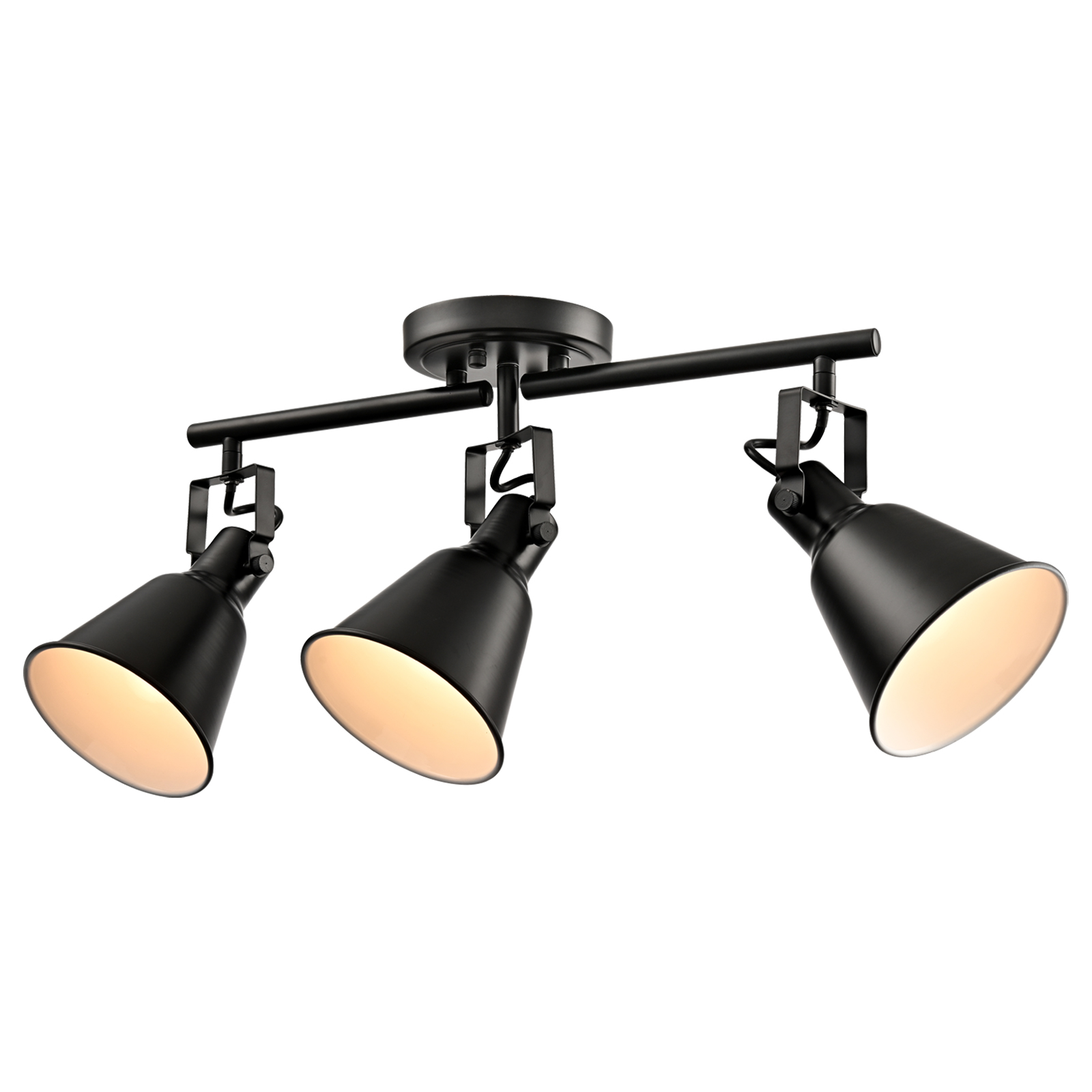3-Light Semi-Flush Mount Ceiling Track Lighting Adjustable Round Spotlight in Matte Black