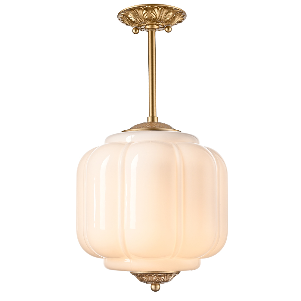 Vintage Milk Glass Ceiling Light White Semi Flush Mount Ceiling Light 9.8-Inch