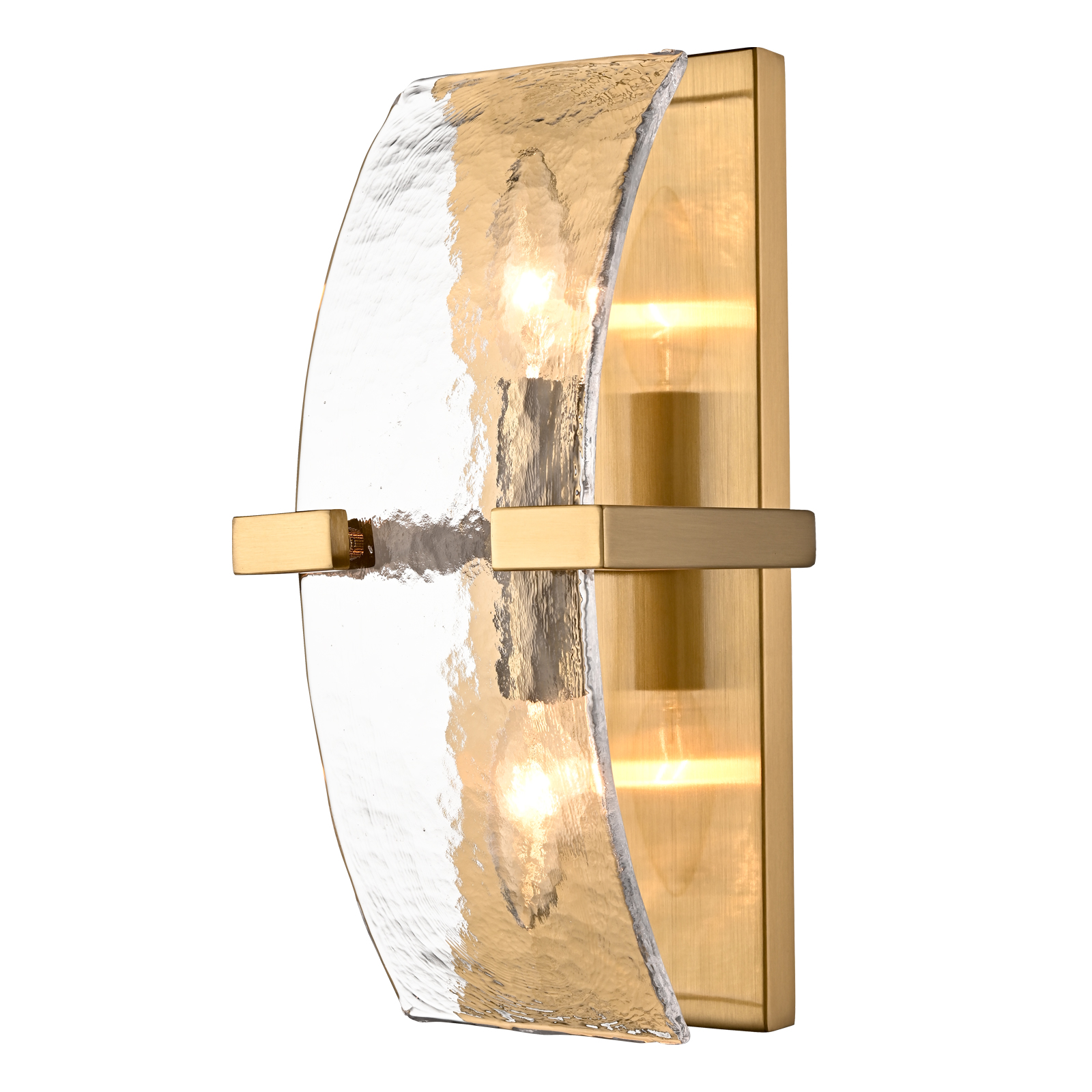 2-Light Modern Gold Wall Sconce 13 Inch Wall Light with Curved Glass Shade