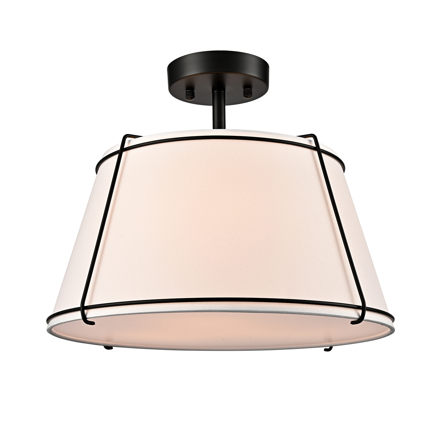 Modern Semi Flush Mount Ceiling Light with White Fabric Drum Shade 3-Light Farmhouse Ceiling Fixture