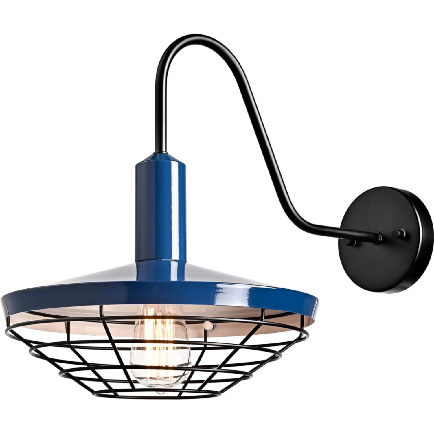 Blue Wall Sconce Farmhouse Gooseneck Wall Light Fixture with Barn Shade