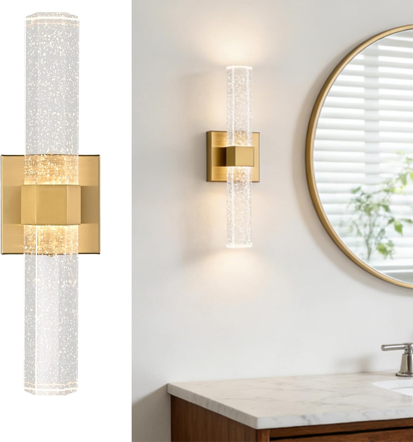 Gold Vanity Light Crystal Wall Sconce Modern LED Vanity Wall Light