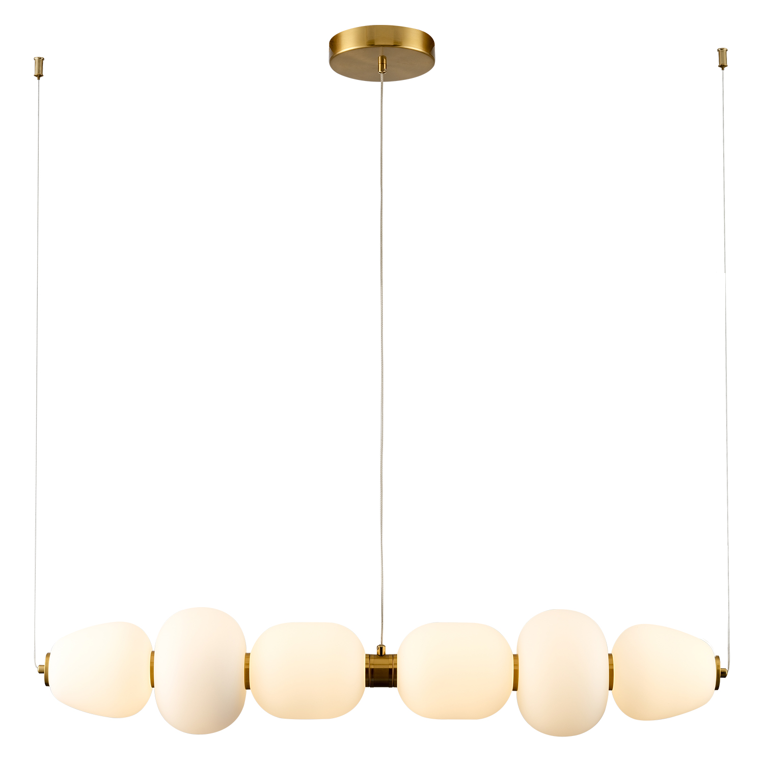 Modern Gold Globe LED Chandelier Linear Brass Pendant Light with Milk Glass Shade