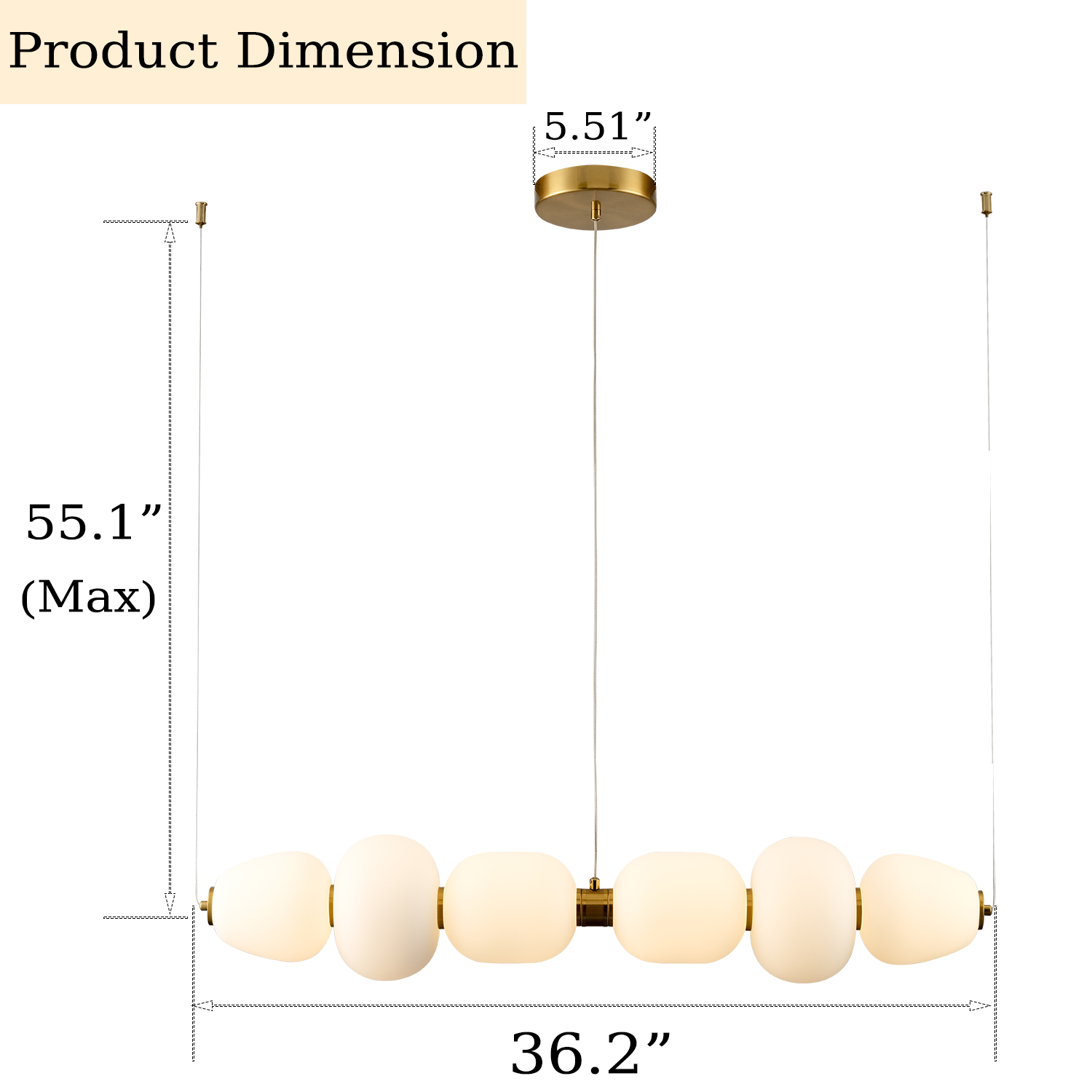 Modern Gold Globe LED Chandelier Linear Brass Pendant Light with Milk Glass Shade