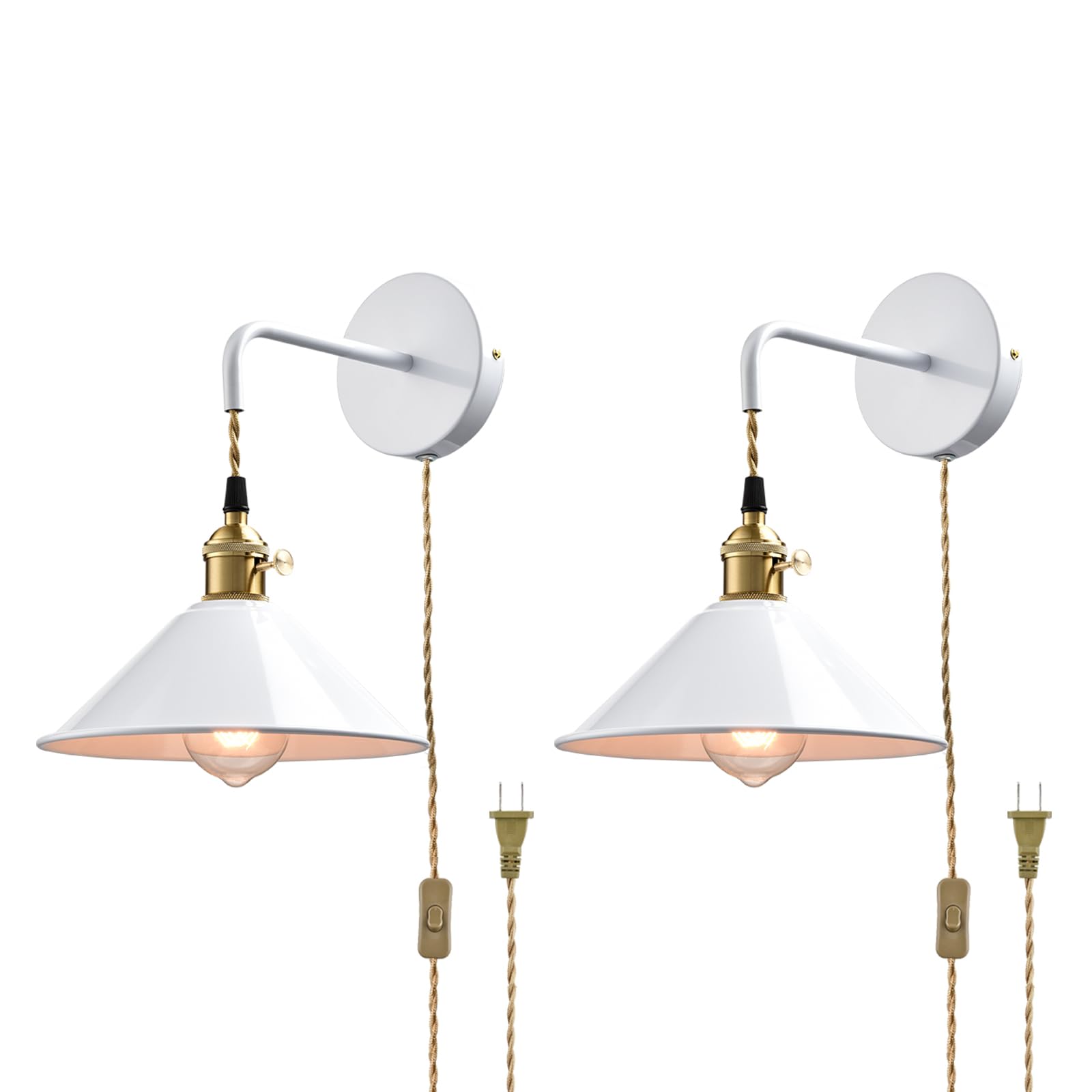 Industrial Wall Sconce Black Plug-in Wall Lamp with On/Off Switch 2-Pack