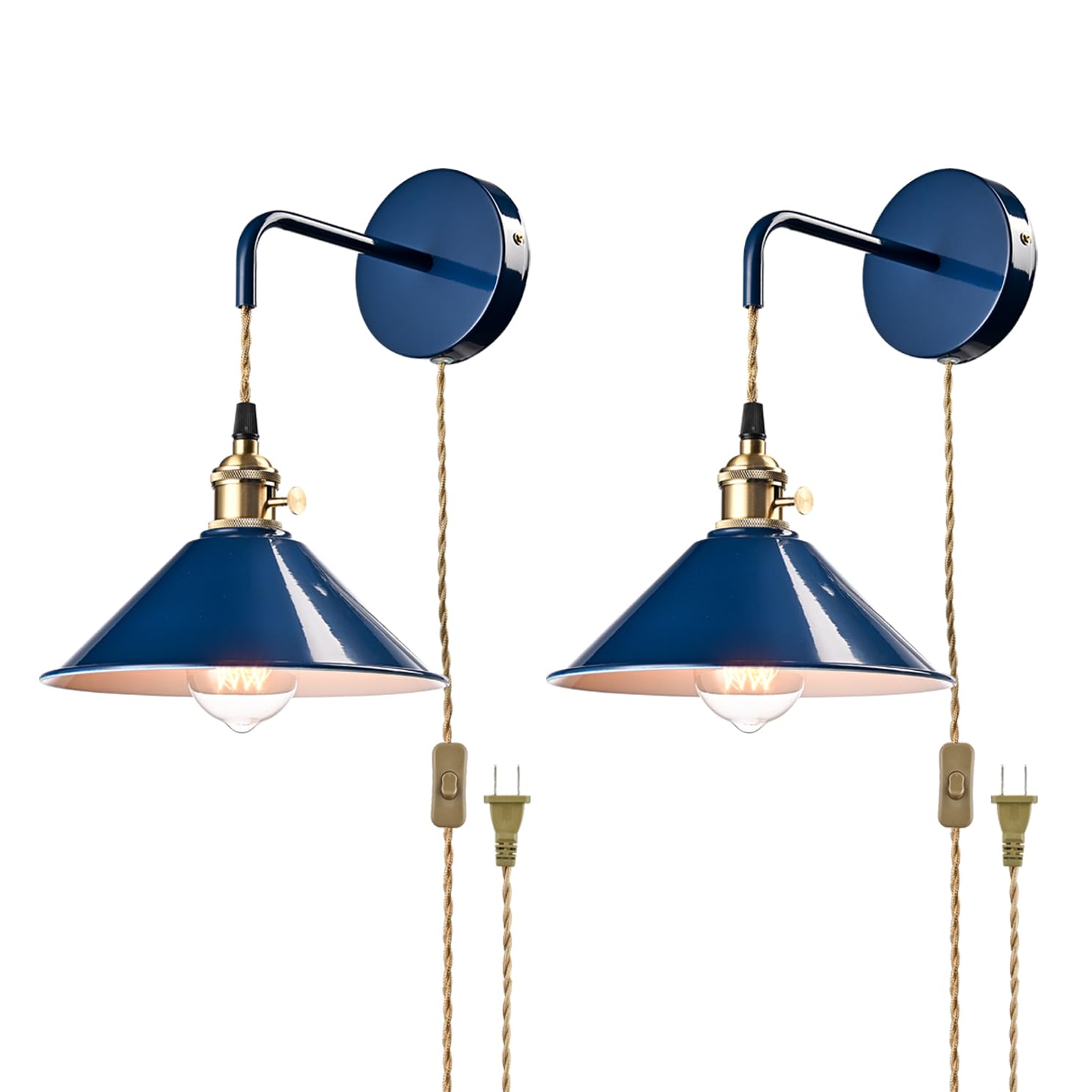 Blue Industrial Wall Light Fixture Plug-in Macaroon Wall Sconce Set of Two