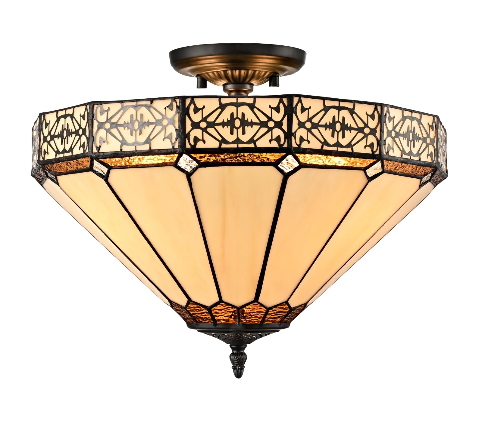 Tiffany Light Fixture 16-Inch 3-Light Vintage Flush Mount Lighting Fixture