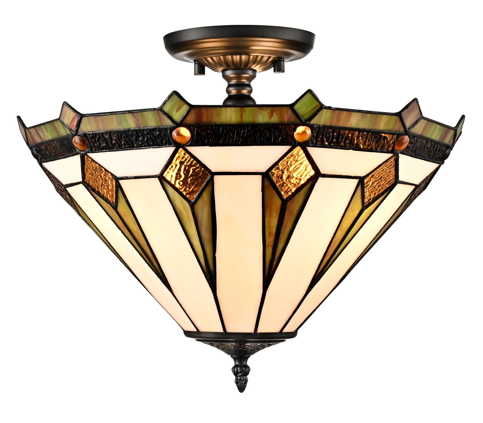 Tiffany Glass Ceiling Light 15-Inch 3-Light Stained Glass Ceiling Light