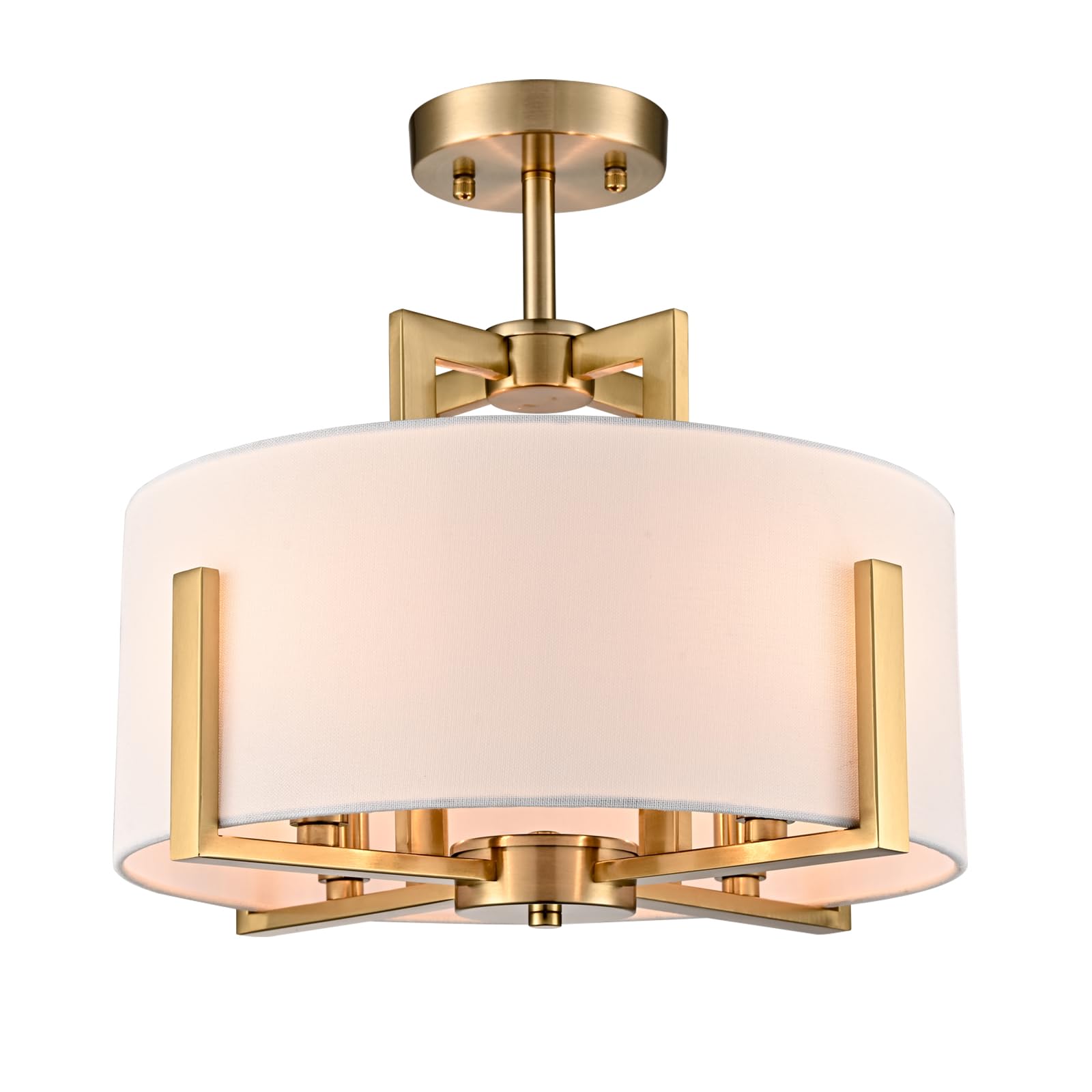Gold Semi Flush Mount Ceiling Light 4-Light Drum Ceiling Light with Linen Shade