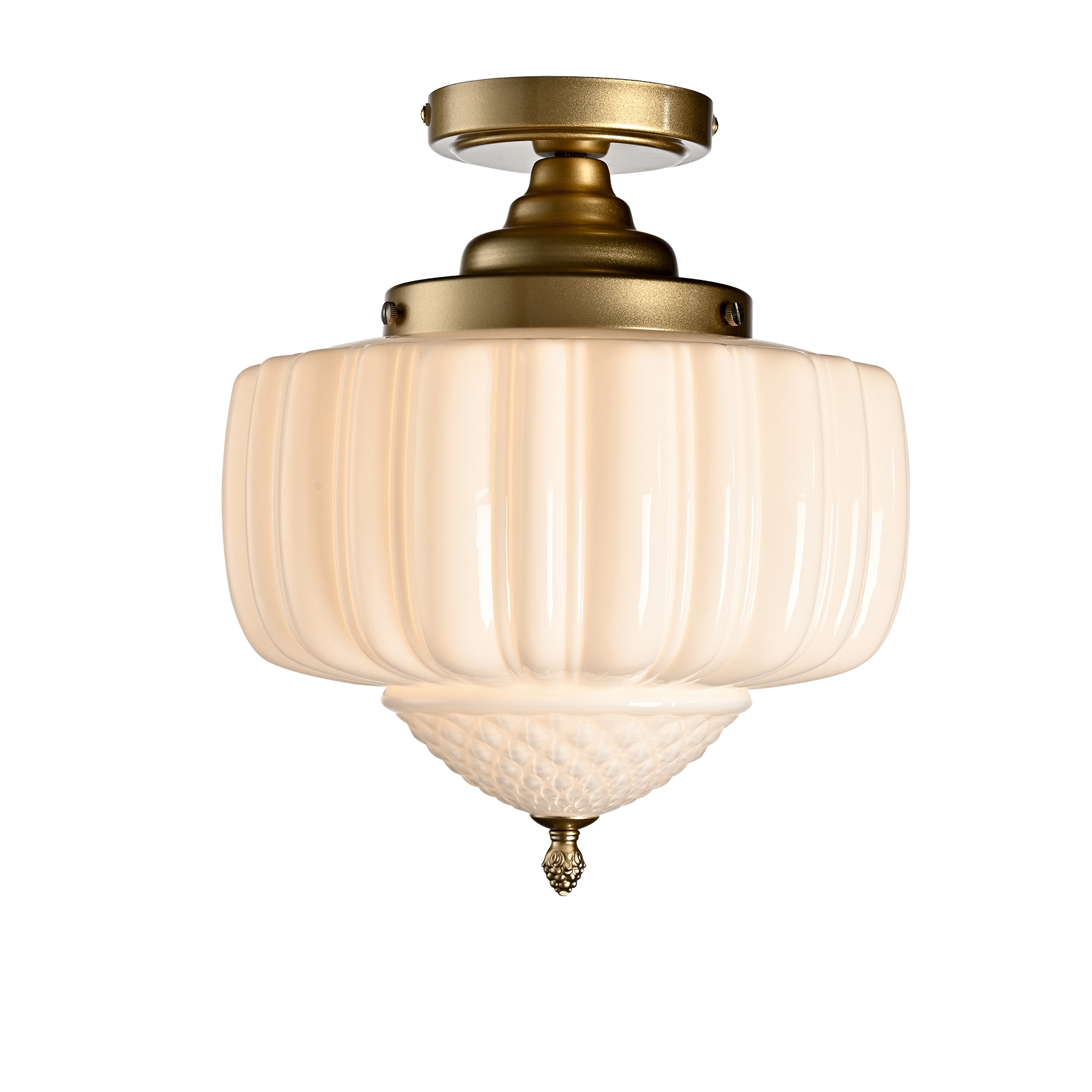 Gold Kitchen Ceiling Light Milk Glass Semi-Flush Mount Schoolhouse Ceiling Light