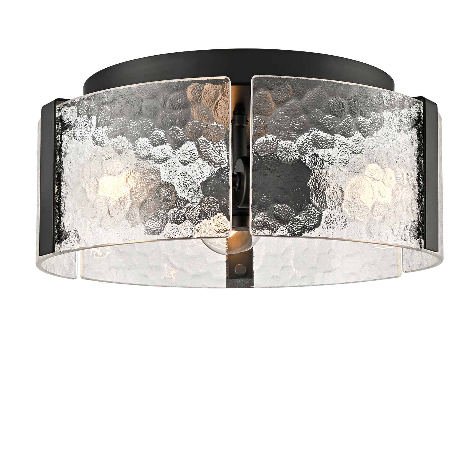 Farmhouse Ceiling Light Fixture 3-Light Black Ceiling Light with Textured Glass Drum Shade