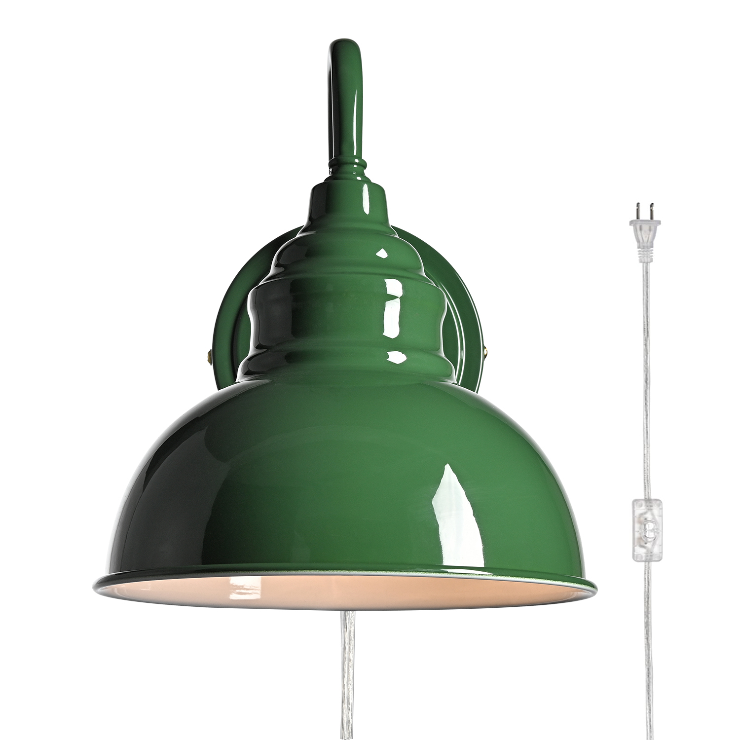 Plug-in Wall Sconce with On-Off Switch Modern Gooseneck Mini Green Wall Light