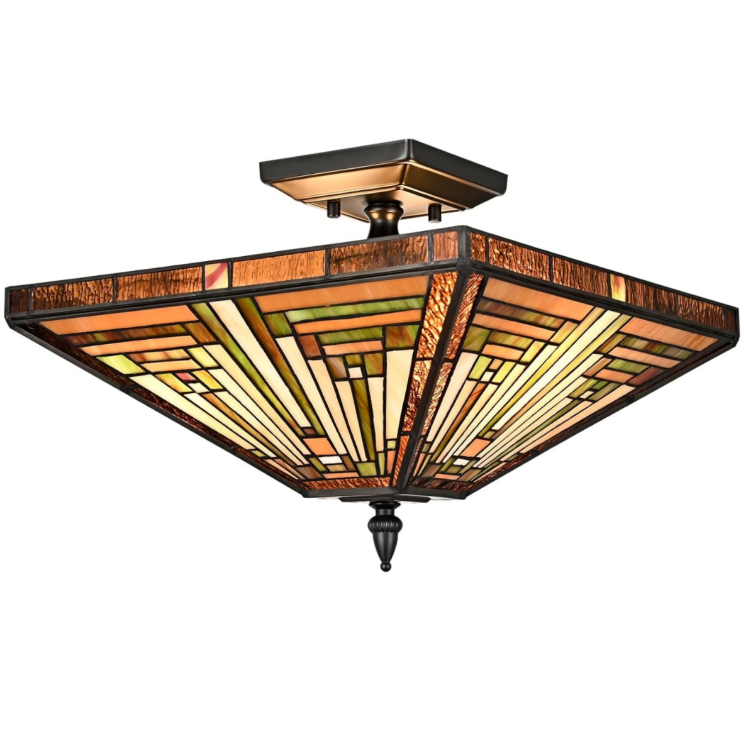 Tiffany Style 3-Light Semi Flush Mount Light Vintage Stained Glass Ceiling Light Fixture