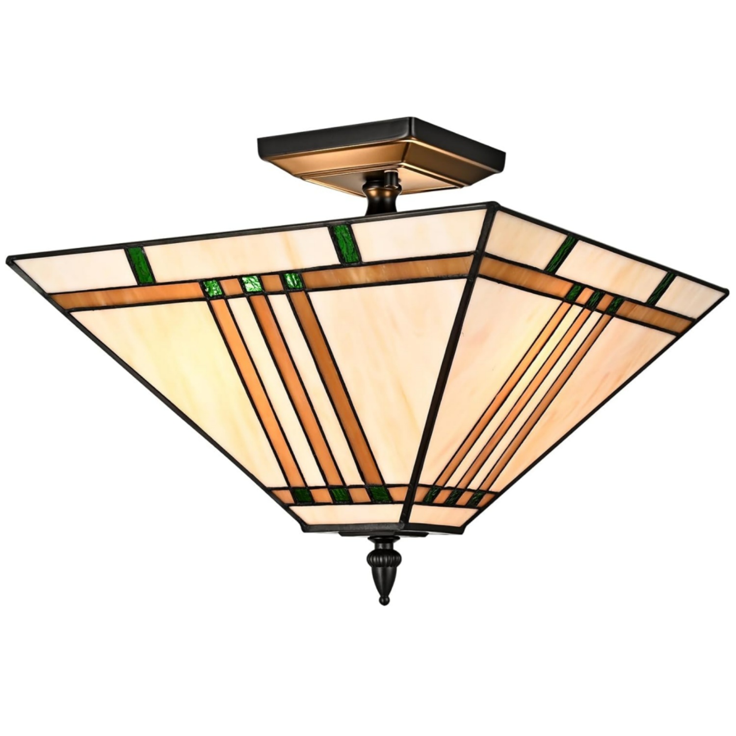 Tiffany Style 3-Light Semi Flush Mount Light Vintage Stained Glass Ceiling Light Fixture