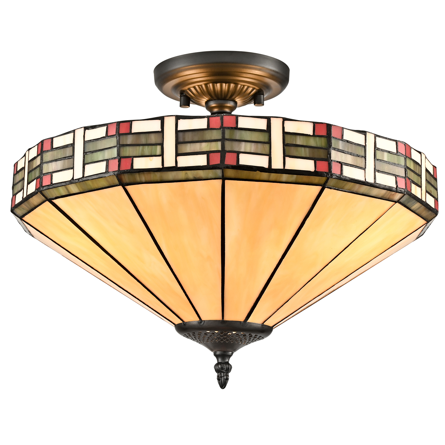 Tiffany Style Ceiling Light Vintage Stained Glass 3-Light Semi Flush Mount Ceiling Light