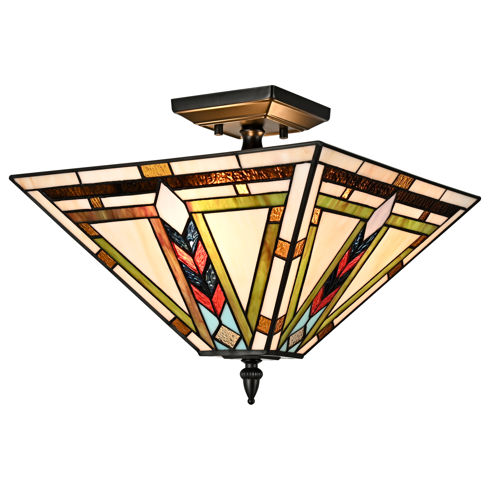 Stained Glass Ceiling Light 3-Light Tiffany Style Semi Flush Mount Light