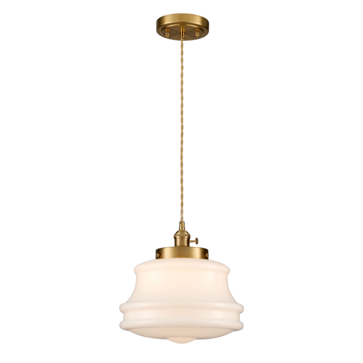 Vintage Brass Schoolhouse Milk Glass Pendant Light Retro Mid Century Pendant Light Fixture