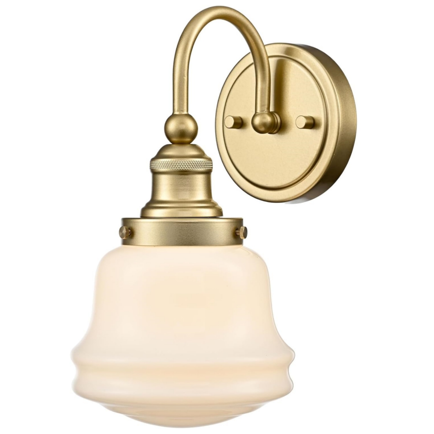 Vintage Milk Glass Wall Sconce with White Pumpkin Shade Mid Century Brass Finish Wall Lamp