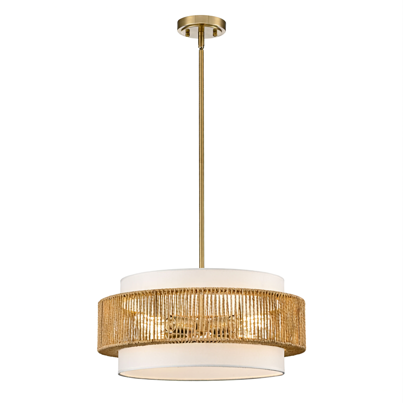 4-Light Rattan Chandelier Boho Pendant Light with Hand Woven Rope