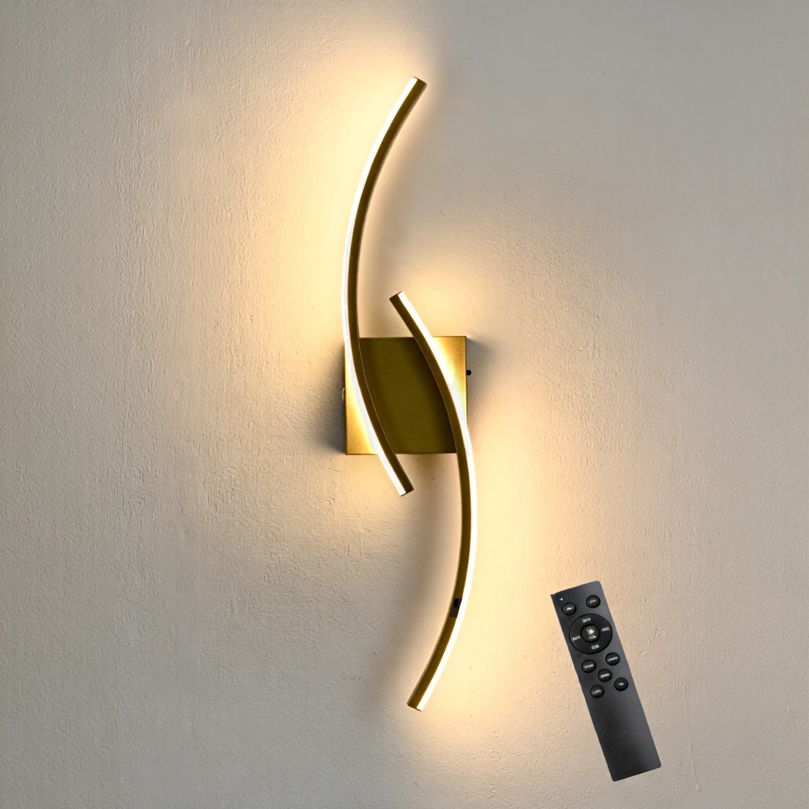 Battery Operated Modern Rechargeable Gold Wall Sconce Cordless Dimmable LED Wall Lamp with Remote Control