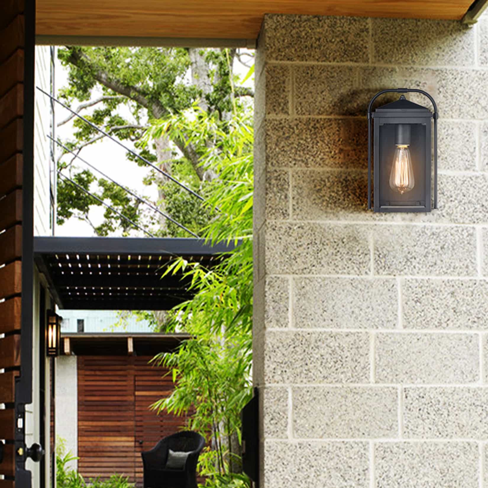 Black Outdoor Wall Lights Exterior Glass Shade Porch Light for House