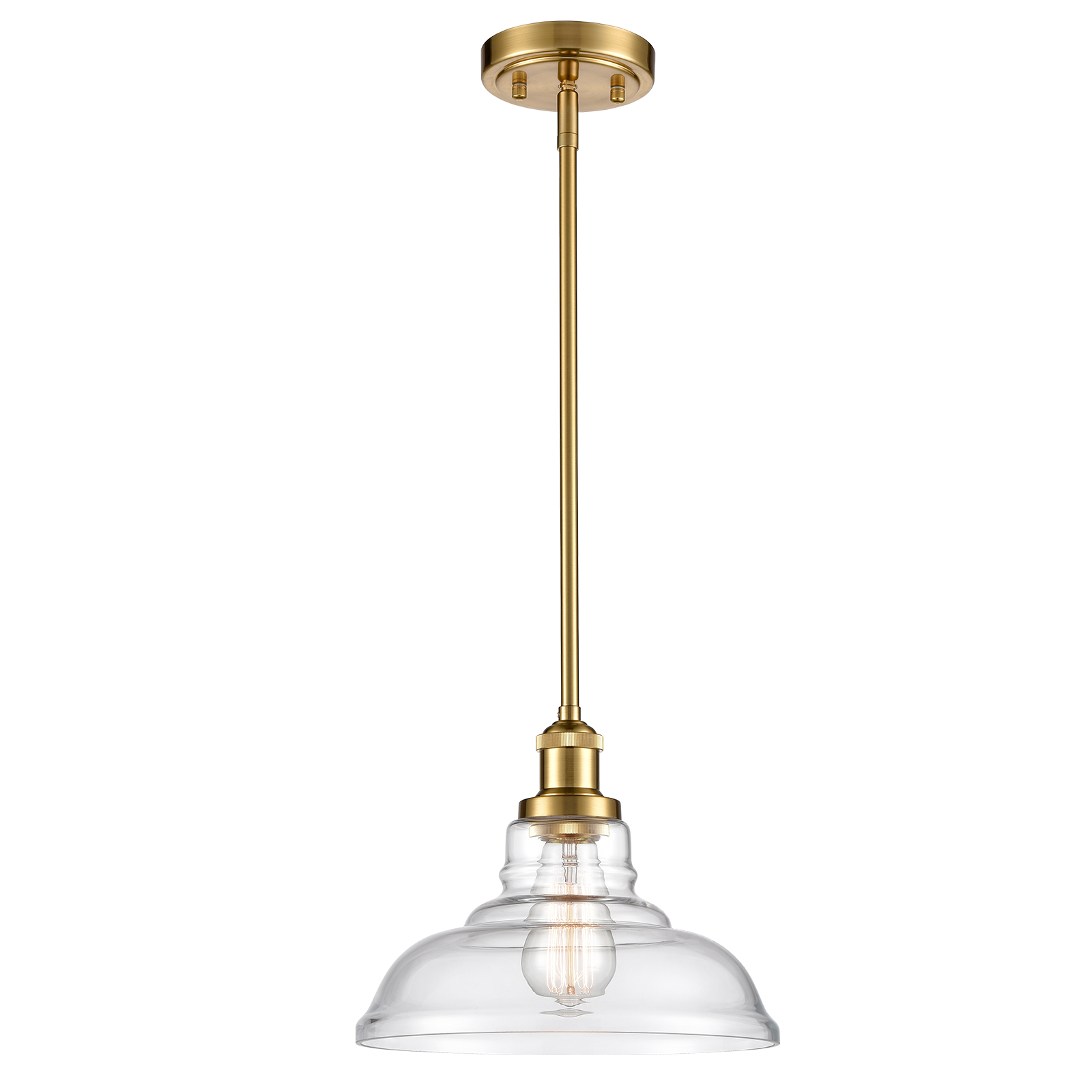Industrial Brass Island Pendant Light with Clear Barn Glass Shade