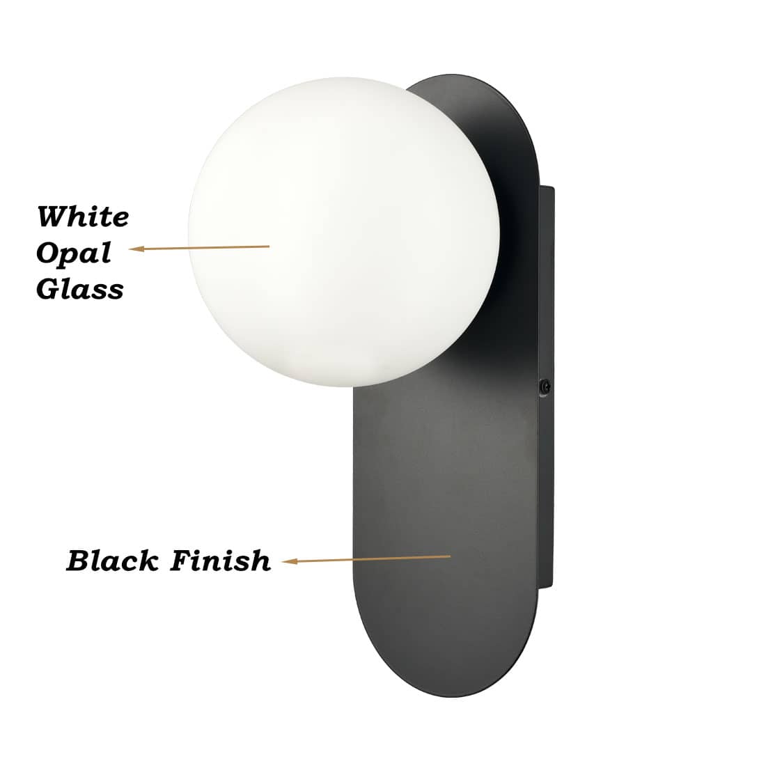 Mid Century Black Wall Sconce Light Fixture,White Opal Globe Glass