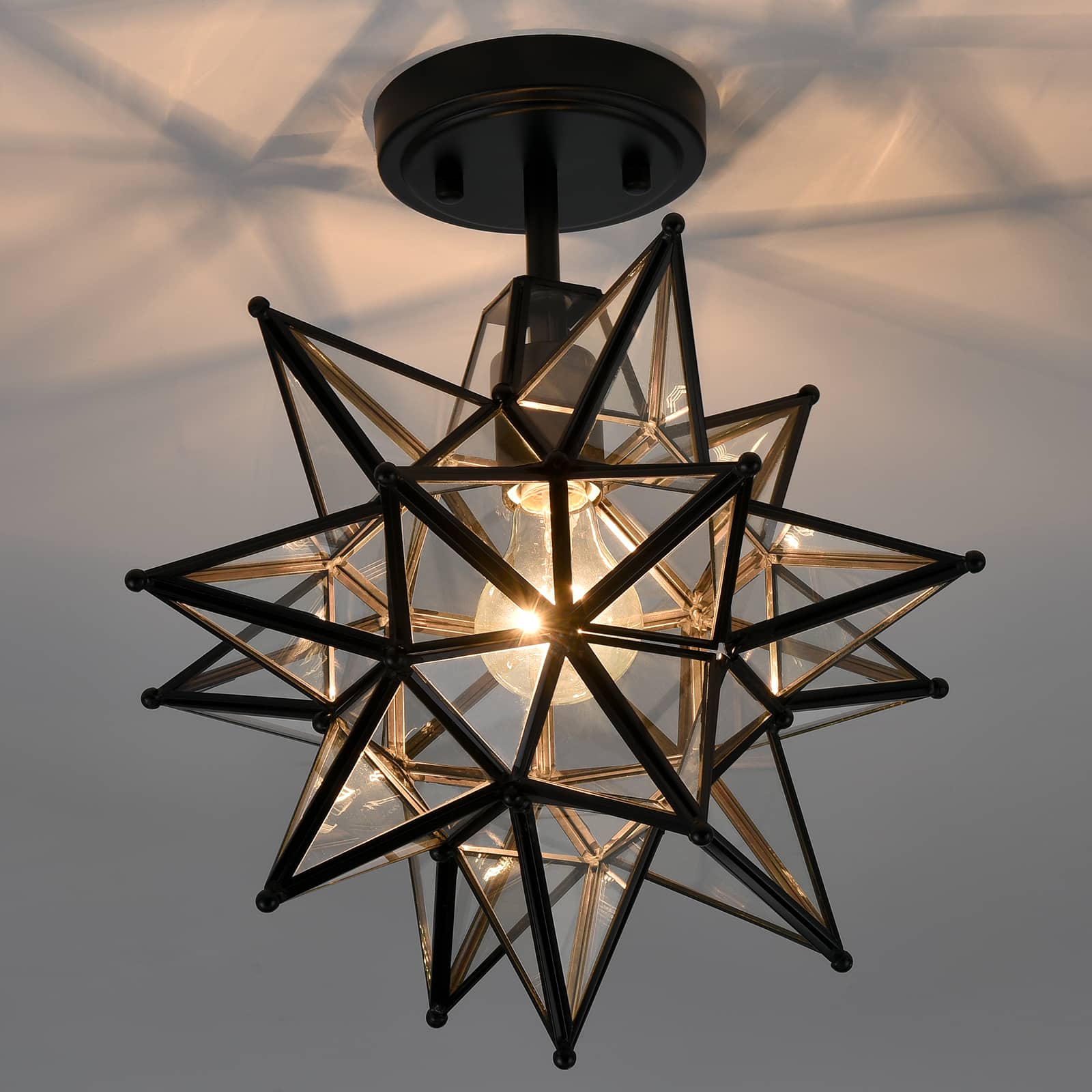 Black Moravian Star Ceiling Light Etched Glass Shade (Copy)