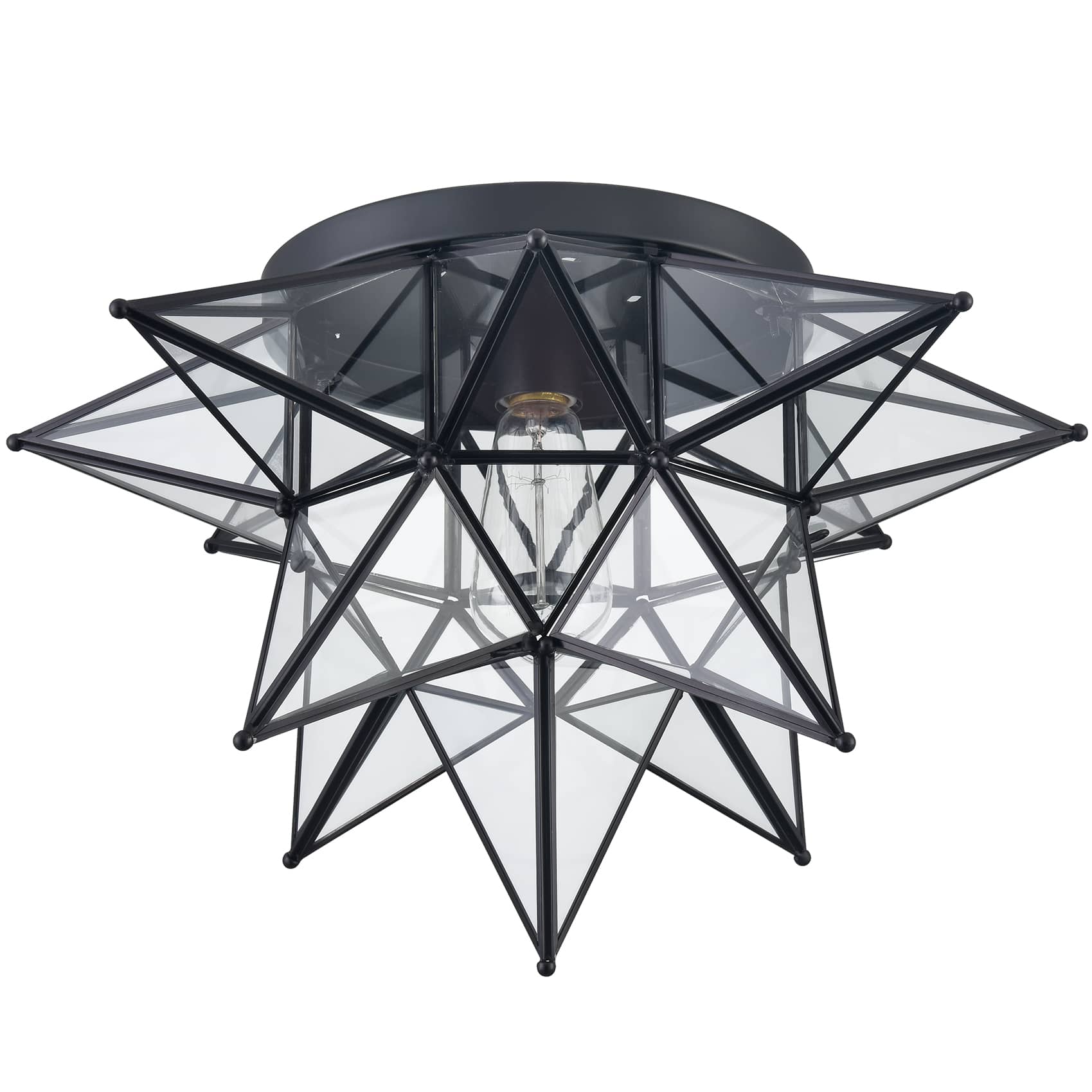 Moravian Star Flush Mount Ceiling Light, 18-In, Black, Transparent