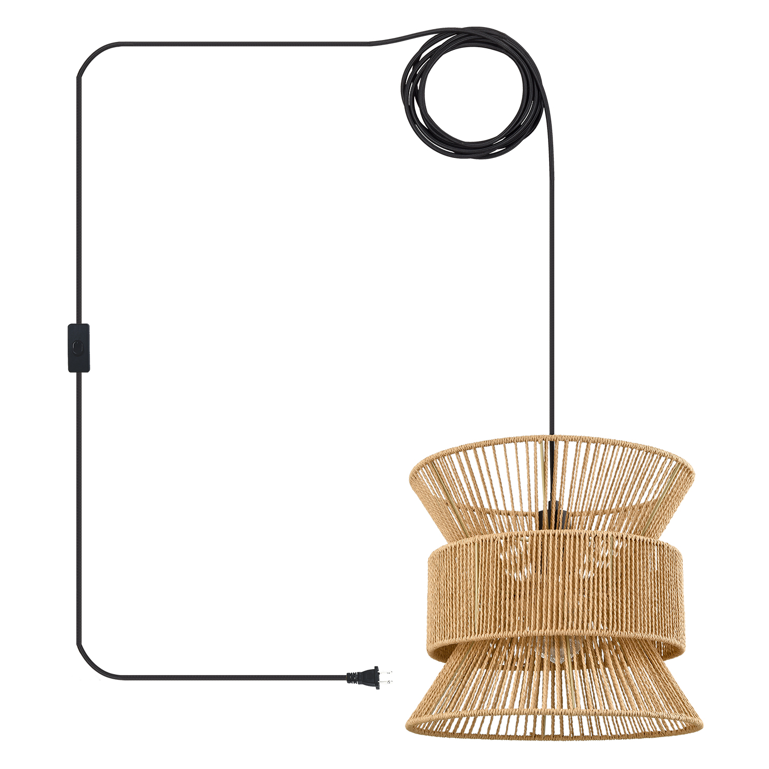 Plug in Pendant Light Rattan Hanging Lamp Boho On/Off Switch