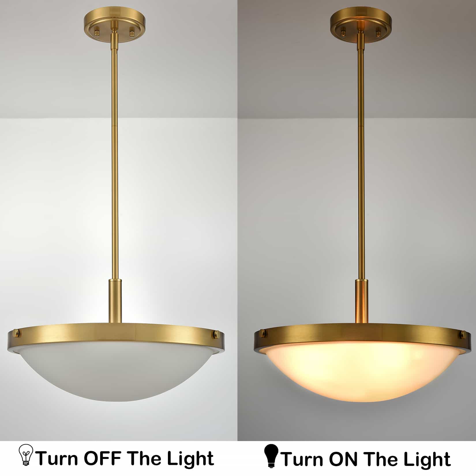 Mid Century Gold Pendant Light with Frosted Glass Shade