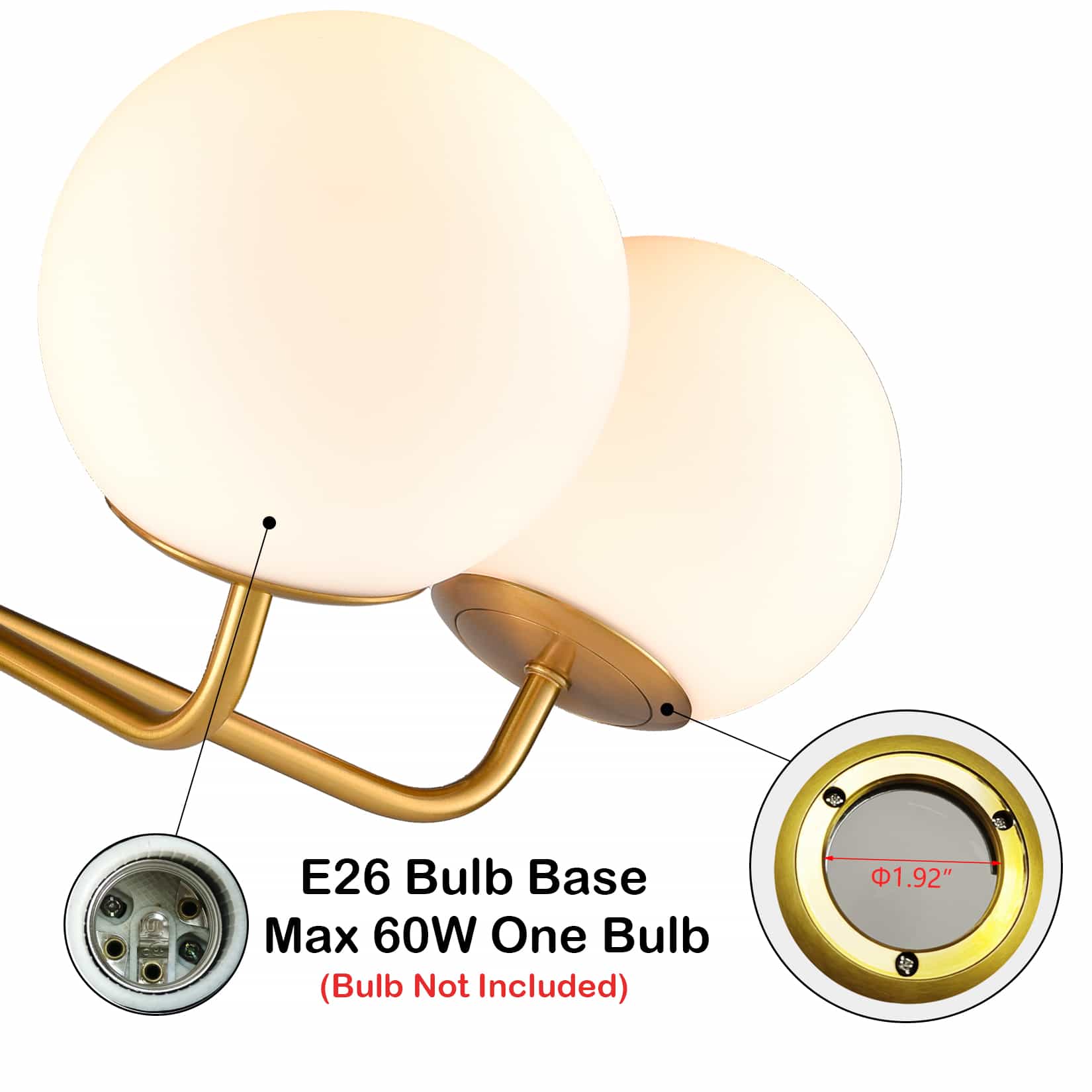 5-Light Mid-Century Modern Gold Semi Flush Mount Globe Ceiling Chandelier Light