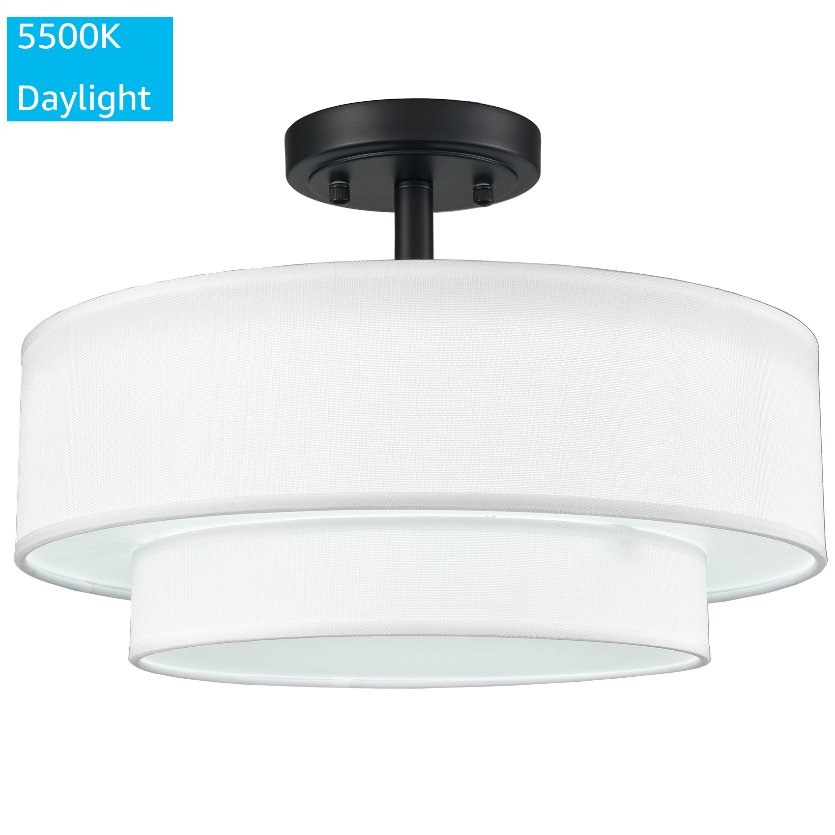 Modern LED Ceiling Lights Black Drum Fixture, Color-Selectable