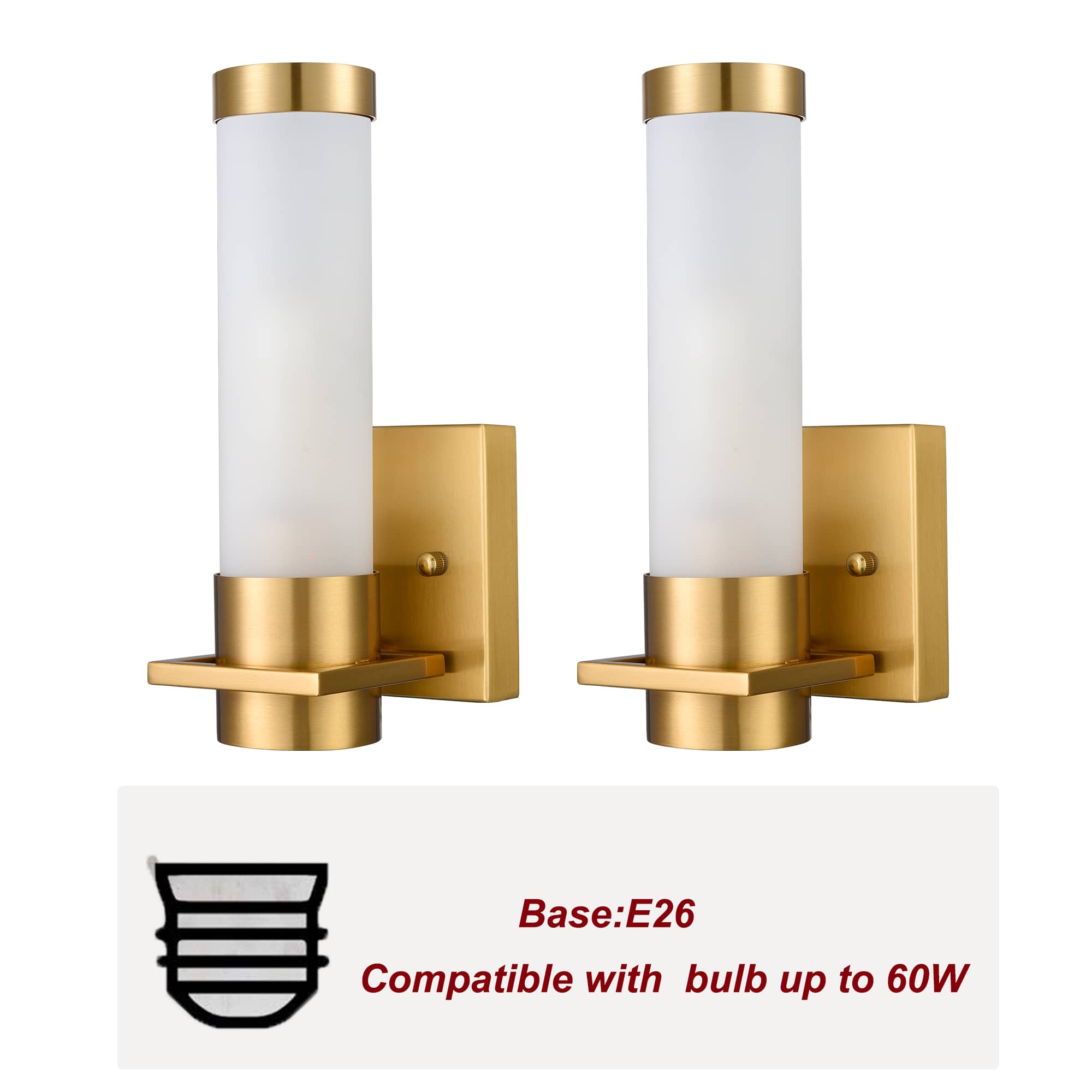 Vintage Gold Sconce Wall Lighting Brass Wall Sconce Set of 2 with Frosted Glass Shade