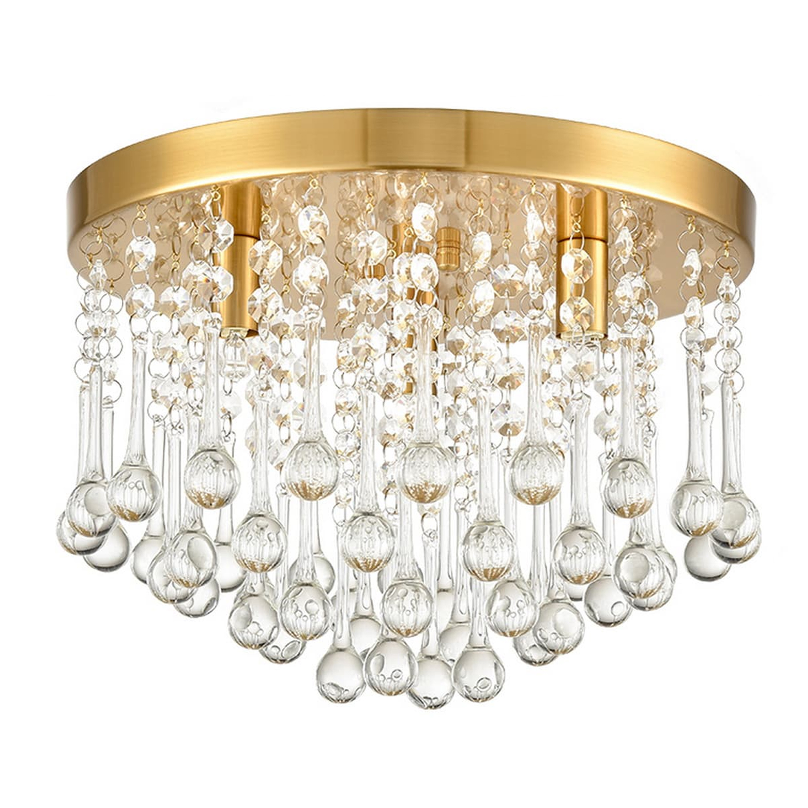 Modern Brass Crystal Ceiling Light 3-Light Flush Mount Light Fixture