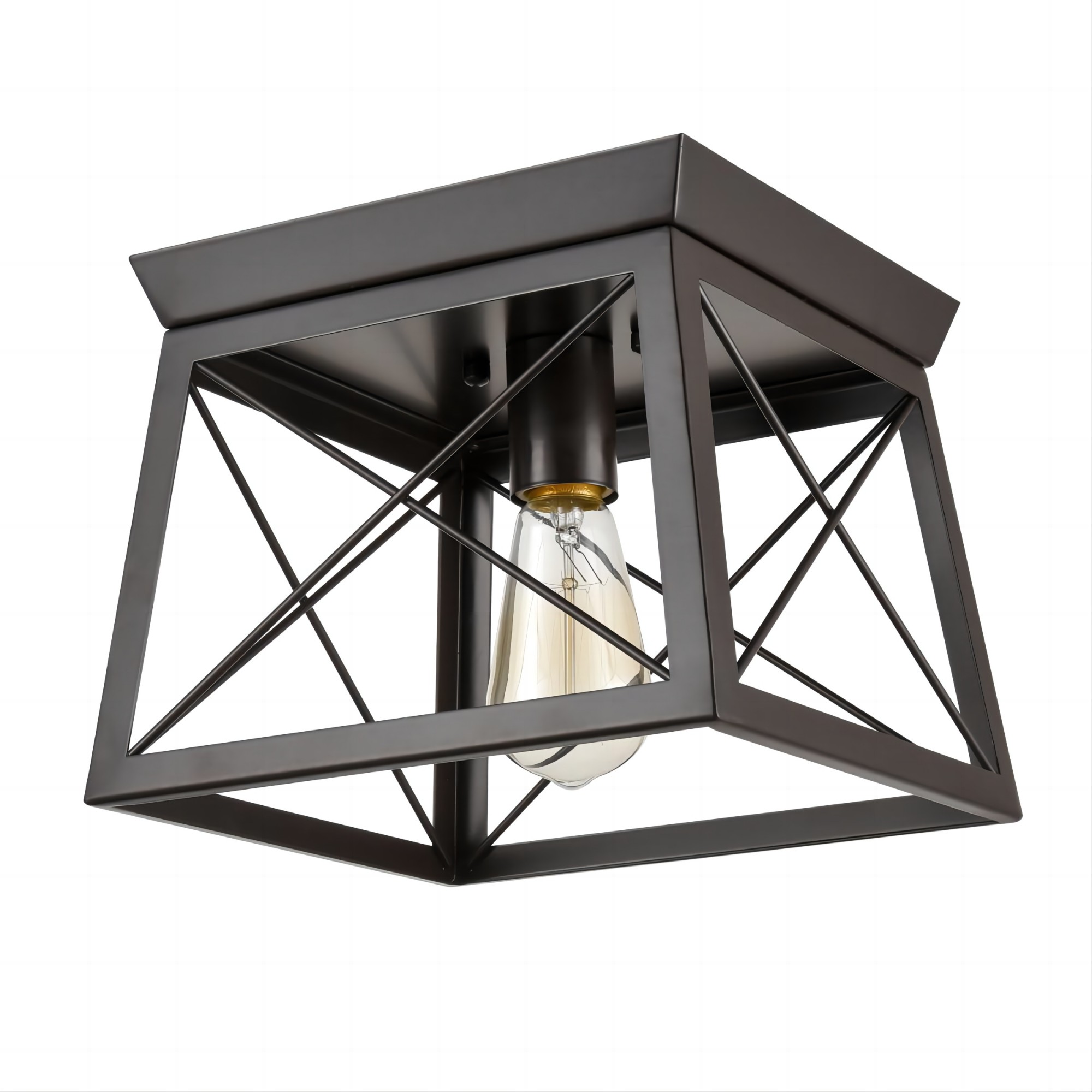 Industrial Rectangle Bronze Flush Mount Ceiling Light - 1 Light