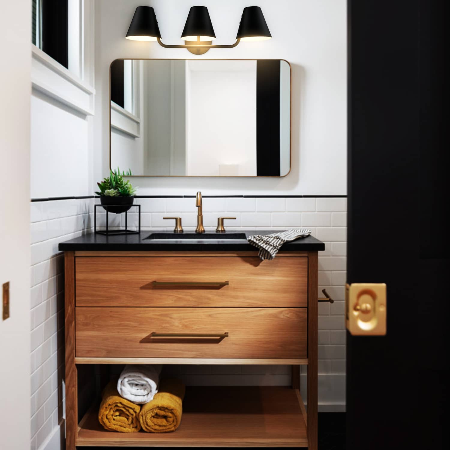 Industrial 3-Light Bathroom Vanity Light Black Wall Sconces