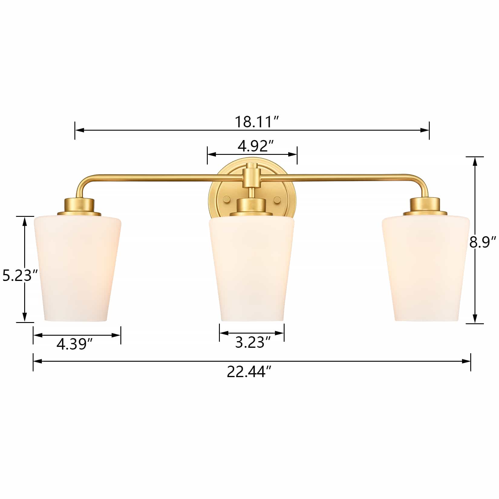 Modern Gold Bathroom Light Fixture 3-Light Milk Glass Vanity Light