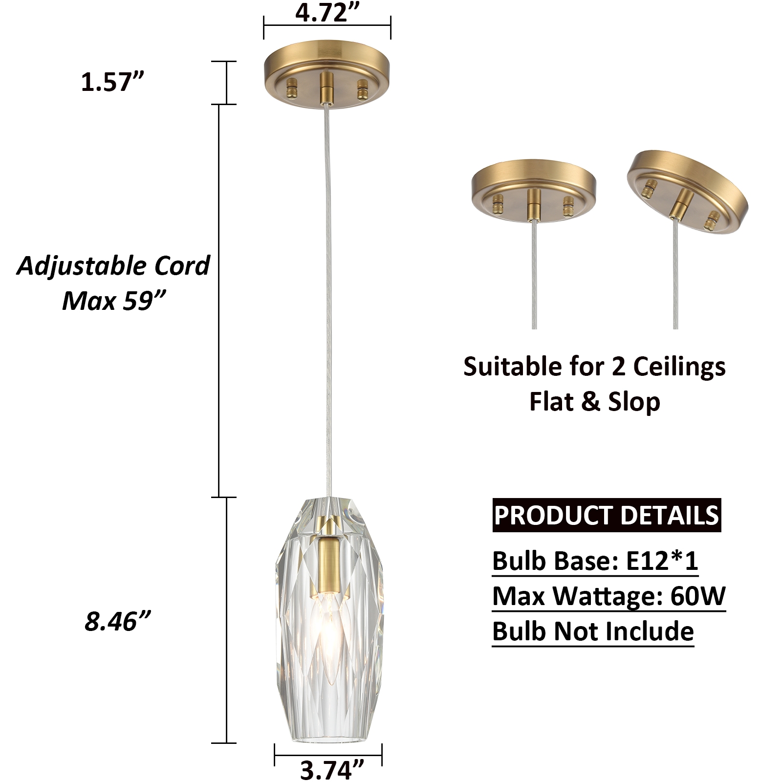Crystal Pendant Light Fixture Cord Adjustable Modern Brass Pendant Lights Kitchen Island