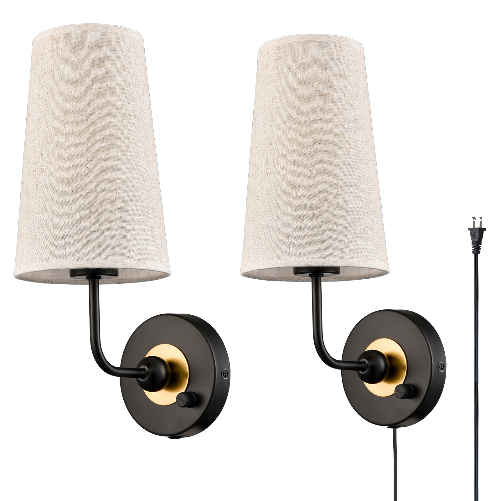 Black Plug In Wall Sconce Brass Wall Lamp Set Of Two