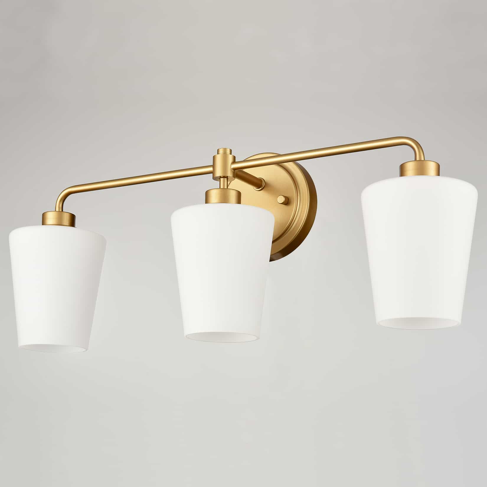 Modern Gold Bathroom Light Fixture 3-Light Milk Glass Vanity Light