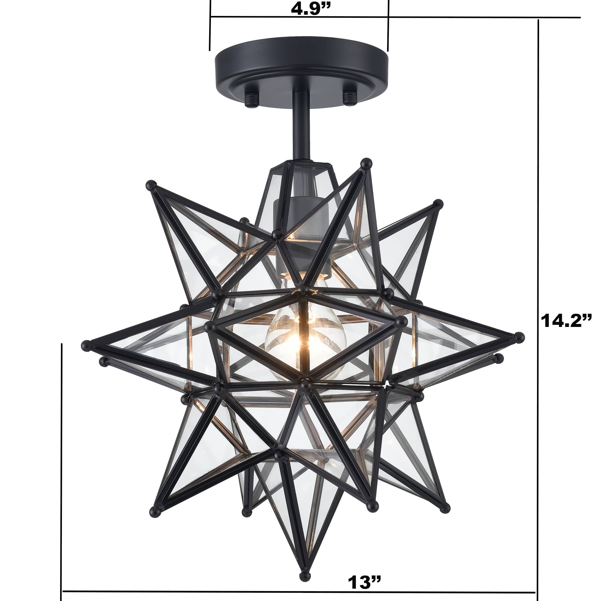 Black Moravian Star Ceiling Light Etched Glass Shade (Copy)