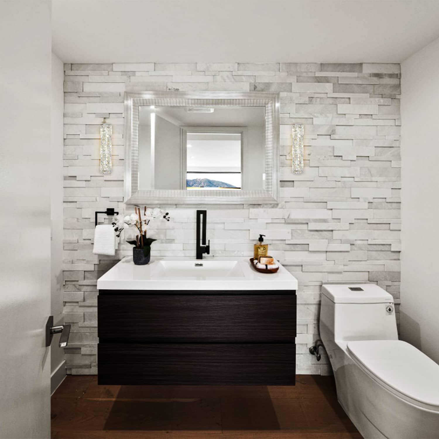 Crystal Bathroom Vanity Lights LED Stainless Steel, Chrome, 18.5-In