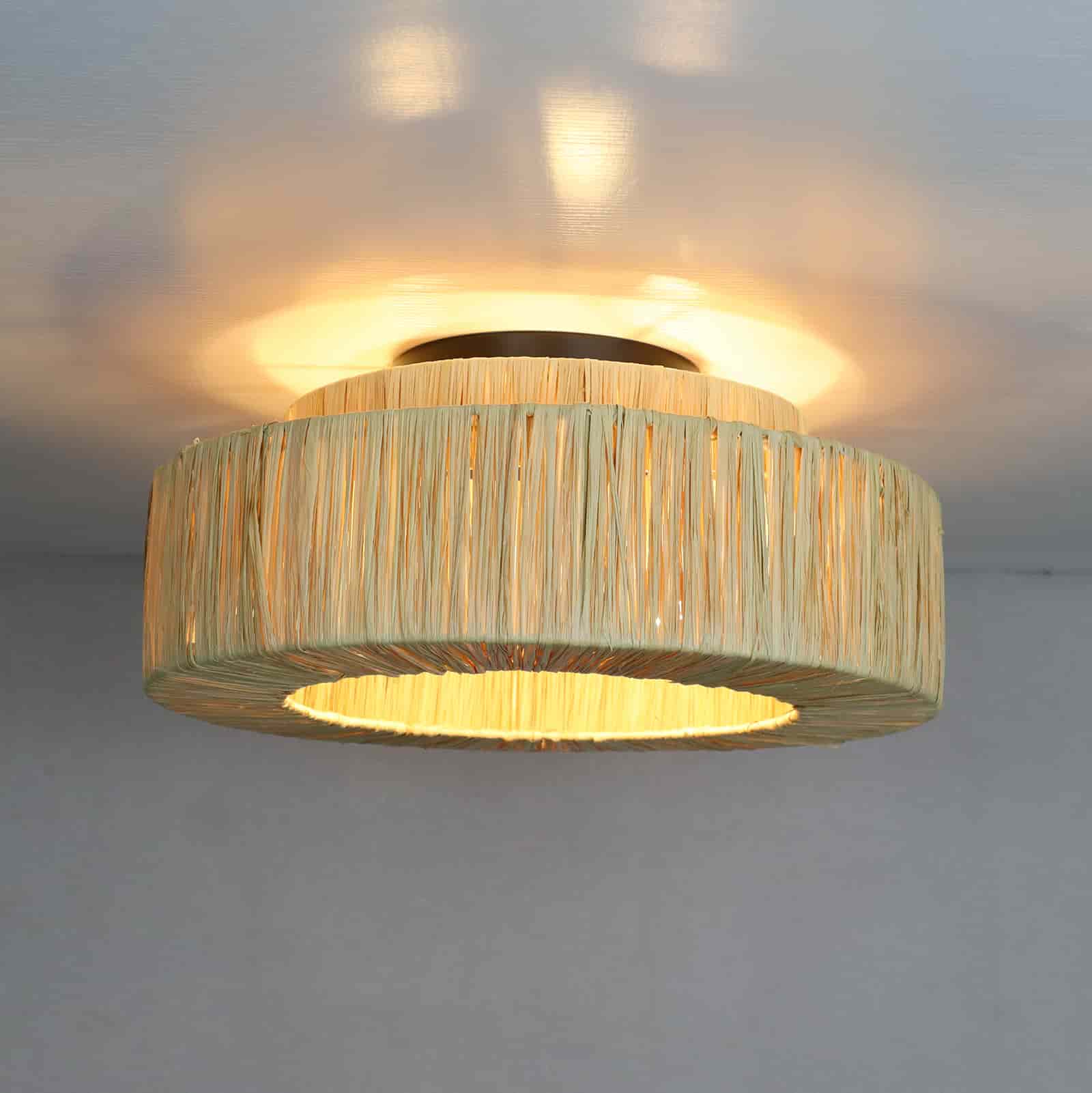 Hand-Woven 3-Lights Boho Semi Flush Mount Ceiling Light Fixture