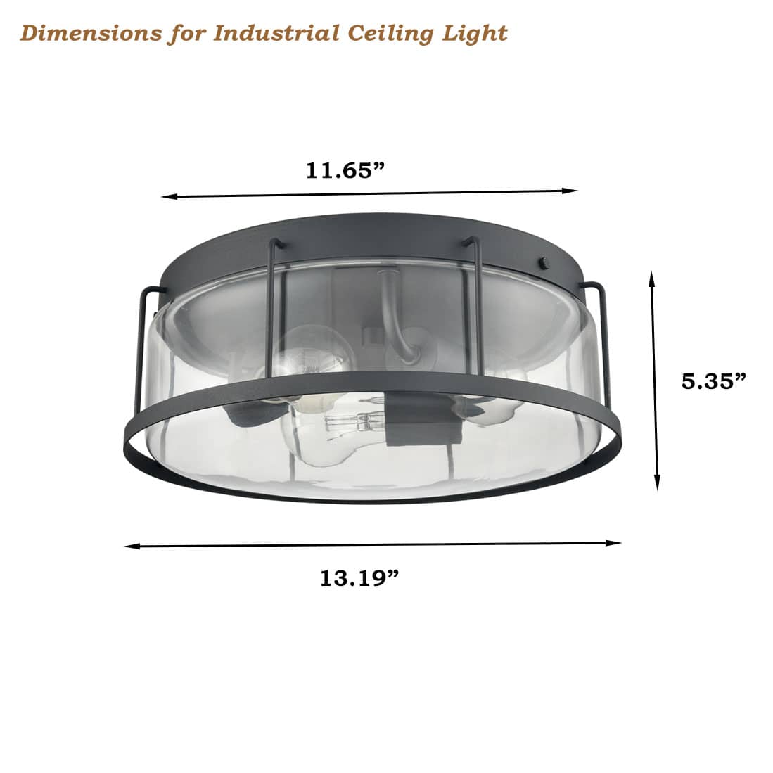 Industrial 3-Light Glass Flush Mount Ceiling Light,Matte Black Finish