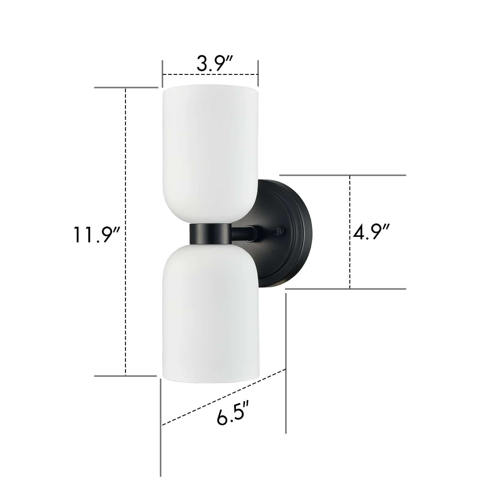Farmhouse Wall Sconce with Milky Glass Shades Black FinishDimmable