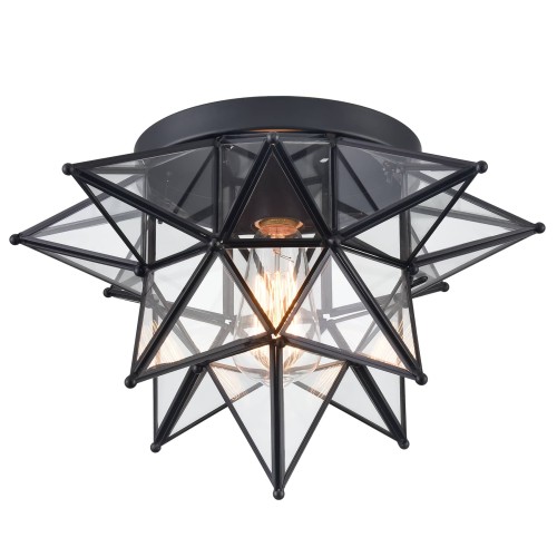 Moravian Star Flush Mount Ceiling Light, 15-Inch, Black, Transparent