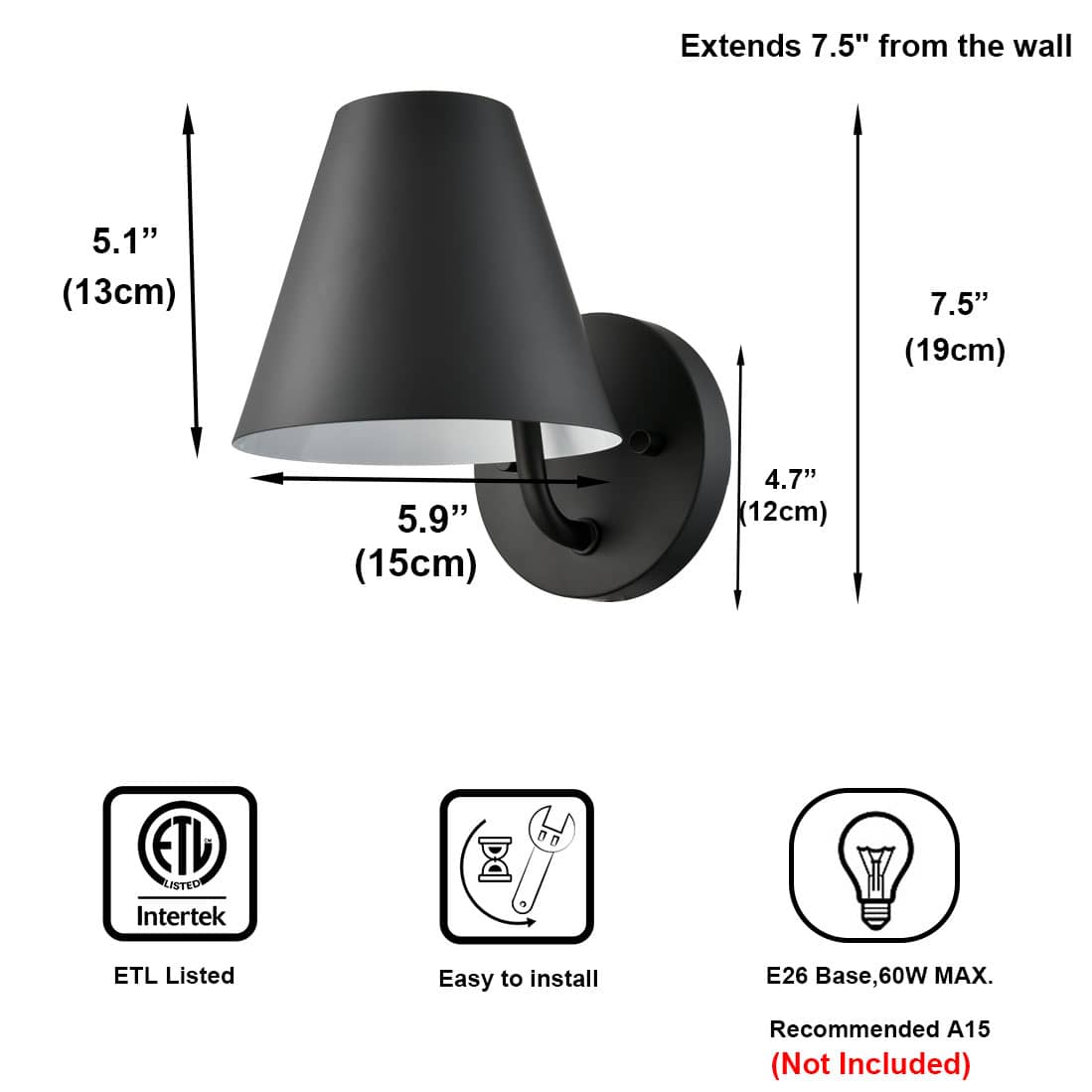 Industrial Wall Light for Bedroom Black Wall Sconce 