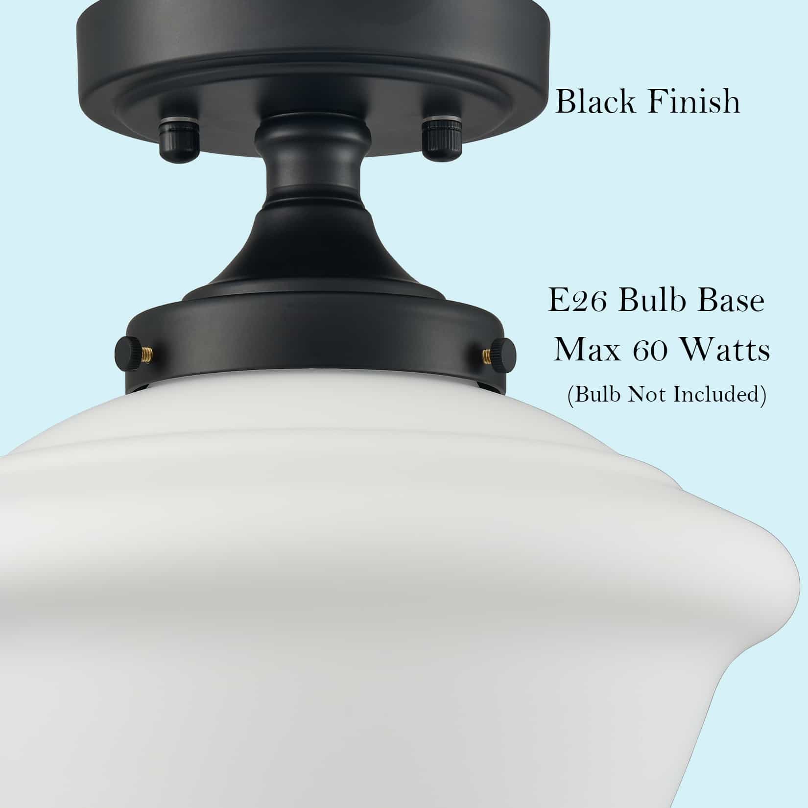 Black Schoolhouse Ceiling Light Fixture with Milk Glass Shade